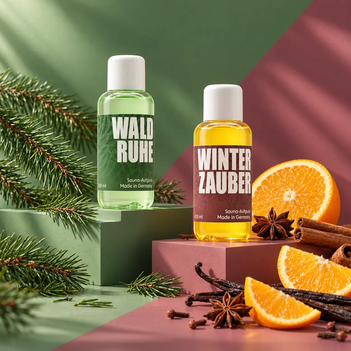 WALDRUHE & WINTERZAUBER – Saunaaufguss im 2er-Set